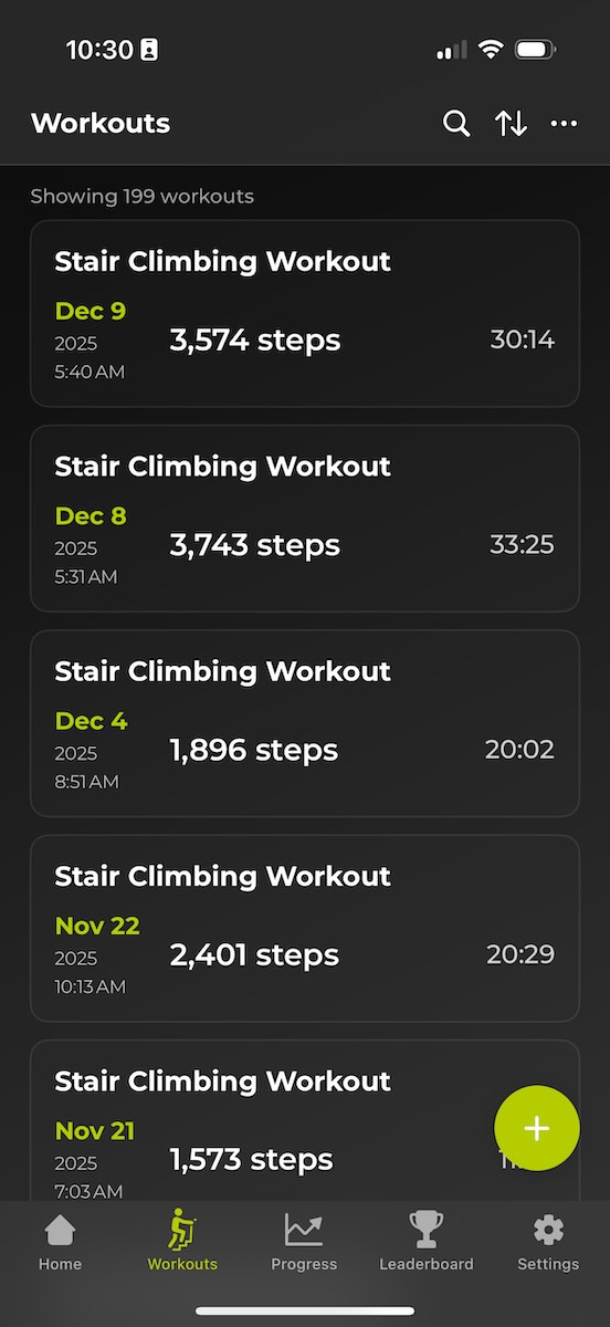 Workout tracking screen