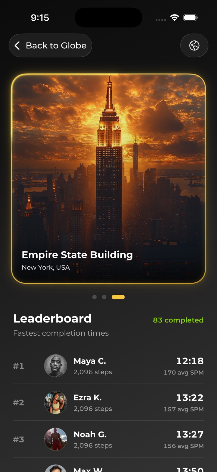 Ascend Live Climb leaderboard screen for a climb