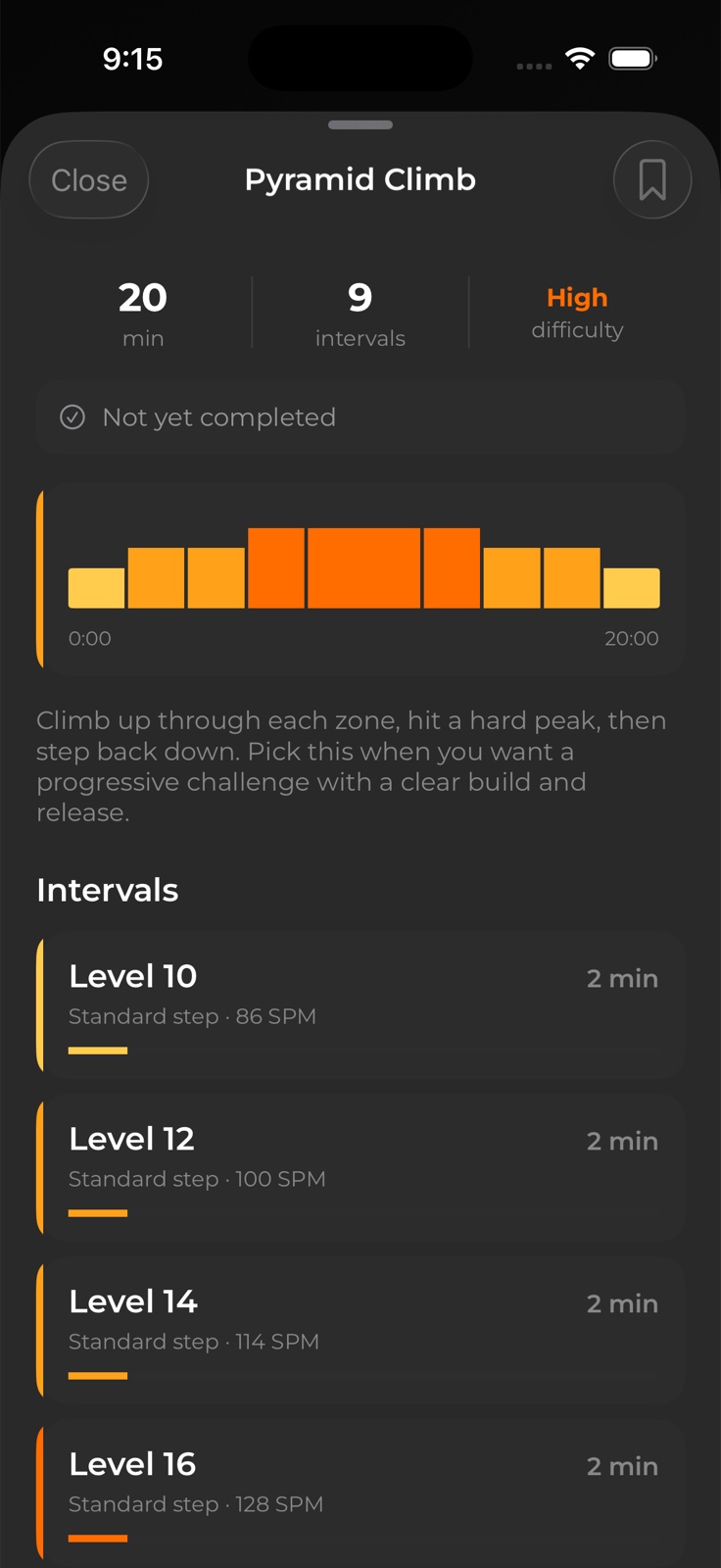 Ascend Pyramid Climb routine detail screen
