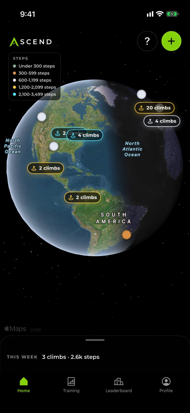 Climbs around the globe on the Home screen